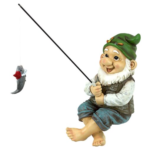 Design Toscano QM2806500 Ziggy, The Fishing Gnome Indoor/Outdoor Garden Sitter Statue, Full Color Finish