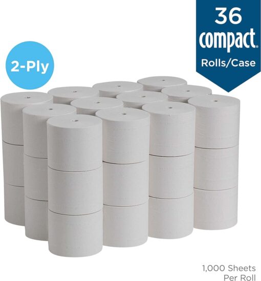Compact Coreless 2-Ply Recycled Toilet Paper by GP PRO (Georgia-Pacific), 19375, 1,000 Sheets Per Roll, 36 Rolls Per Case