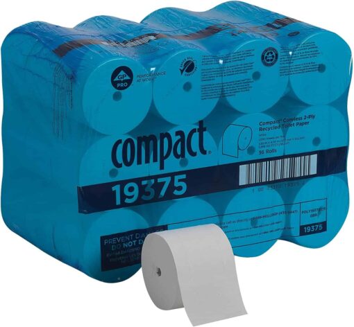 Compact Coreless 2-Ply Recycled Toilet Paper by GP PRO (Georgia-Pacific), 19375, 1,000 Sheets Per Roll, 36 Rolls Per Case