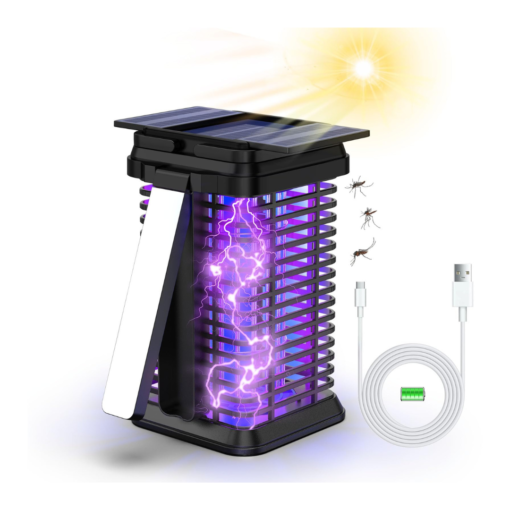 HumiLife Rechargeable Solar Bug Zapper Outdoor & Indoor, 4200V Grid, USB Charging, 5000mAh Battery, Black