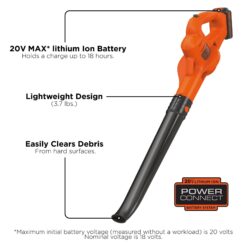 BLACK+DECKER LSW221 20V MAX Cordless Leaf Blower, Lawn Sweeper, 130 mph Air Speed, Lightweight Design, Battery and Charger Included