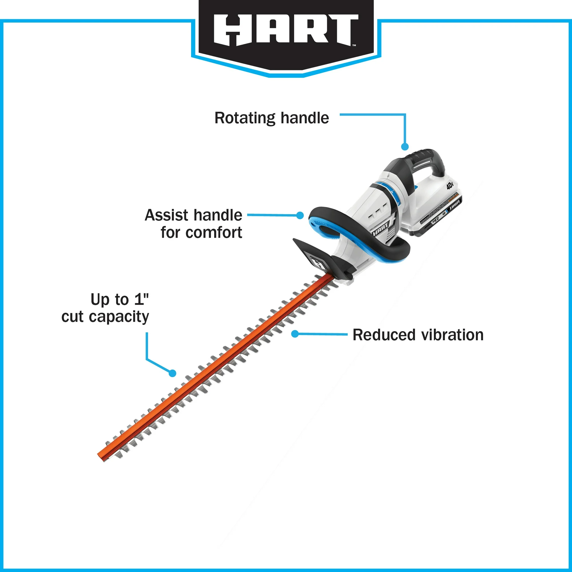 HART 40-Volt 24-inch Cordless Hedge Trimmer Kit, (1) 2.5Ah Lithium-Ion Battery HART 40-Volt 24-inch Cordless Hedge Trimmer Kit, (1) 2.5Ah Lithium-Ion Battery