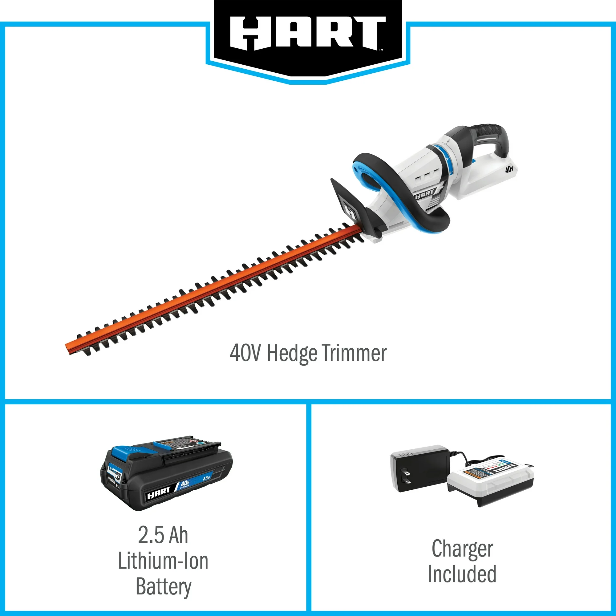 HART 40-Volt 24-inch Cordless Hedge Trimmer Kit, (1) 2.5Ah Lithium-Ion Battery HART 40-Volt 24-inch Cordless Hedge Trimmer Kit, (1) 2.5Ah Lithium-Ion Battery