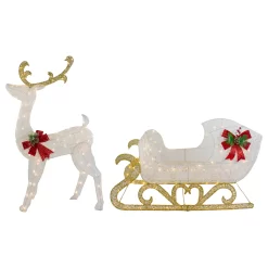 Northlight 48-in Reindeer and Sleigh Free Standing Decoration with White LED Lights