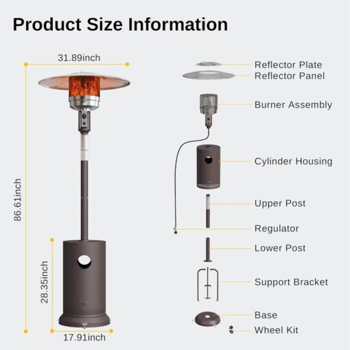 EAST OAK 48,000 BTU Patio Heater for Outdoor Use With Round Table Design, Double-Layer Stainless Steel Burner and Wheels, Bronze