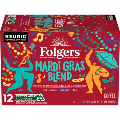 Folgers Mardi Gras Blend Medium-Dark Roast Coffee, 72 Keurig K-Cup Pods