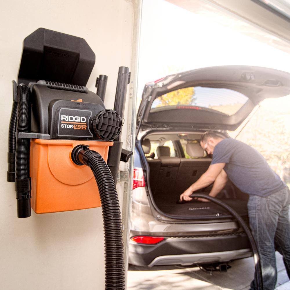 RIDGID WD5500 5 Gal. 5.0 Peak HP Portable Wall Mount Shop Vac Wet Dry Vacuum with Filter, Two Locking Hoses and Accessory Attachments RIDGID WD5500 5 Gal. 5.0 Peak HP Portable Wall Mount Shop Vac Wet Dry Vacuum with Filter, Two Locking Hoses and Accessory Attachments