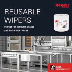 WypAll GeneralClean X60 Multi-Task Cleaning Cloths, Jumbo Roll (34955), Strong and Absorbent Towels, White (1,100 Sheets/Roll, 1 Roll/Case, 1,100 Sheets/Case)