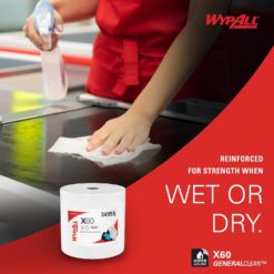 WypAll GeneralClean X60 Multi-Task Cleaning Cloths, Jumbo Roll (34955), Strong and Absorbent Towels, White (1,100 Sheets/Roll, 1 Roll/Case, 1,100 Sheets/Case)