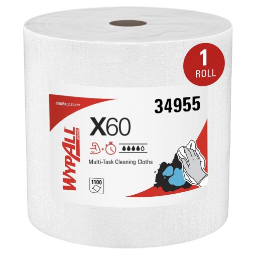 WypAll GeneralClean X60 Multi-Task Cleaning Cloths, Jumbo Roll (34955), Strong and Absorbent Towels, White (1,100 Sheets/Roll, 1 Roll/Case, 1,100 Sheets/Case)