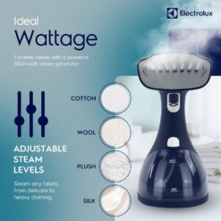 Electrolux Steamer for Clothes, 1500 Watt Portable Handheld Fabric and Garment Steamer with Lint Remover & Fabric Brush, Blue