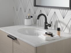 Delta Trinsic Matte Black Single hole 1-handle WaterSense Mid-arc Residential Handle Pull-down Bathroom Sink Faucet with Drain