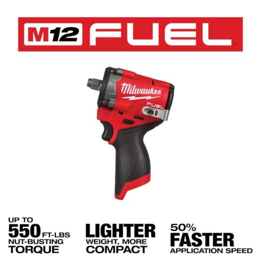 Milwaukee M12 FUEL 12V Lithium-Ion Brushless Cordless Stubby 1/2 in. Impact Wrench with Pin Detent (Tool-Only) 2563P-20