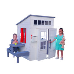 Modern Outdoor Wooden Playhouse with Picnic Table, Mailbox & Outdoor Grill, White