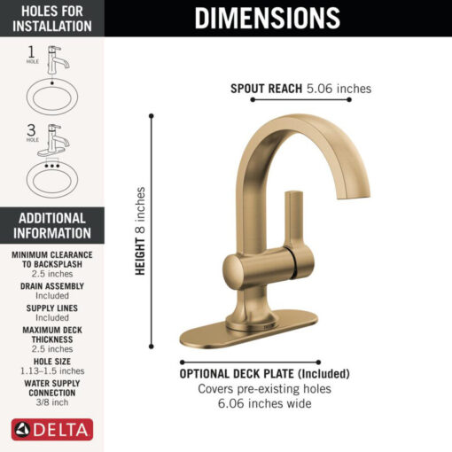 Albion Single Hole Bathroom Faucet with Drain Assembly, Single Handle Bathroom Sink, Champagne Bronze