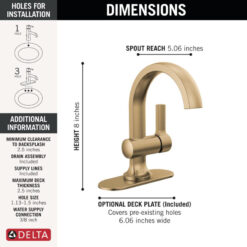 Albion Single Hole Bathroom Faucet with Drain Assembly, Single Handle Bathroom Sink, Champagne Bronze