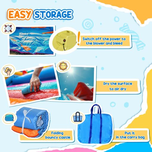 Outsunny 5-in-1 Kids Inflatable Bounce House Jumping Castle with Water Pool, Slide, Climbing Walls, & 2 Water Guns, Orange, Blue, Yellow