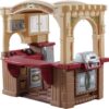 Step2 Grand Walk-In Kitchen & Grill Kids Playset, Indoor/Outdoor Kitchenette, Interactive Play with Lights and Sounds, Durable Plastic, 103 Piece Toy Accessories, Toddlers 2+ Years Old, Brown/Tan