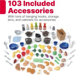 Step2 Grand Walk-In Kitchen & Grill Kids Playset, Indoor/Outdoor Kitchenette, Interactive Play with Lights and Sounds, Durable Plastic, 103 Piece Toy Accessories, Toddlers 2+ Years Old, Brown/Tan