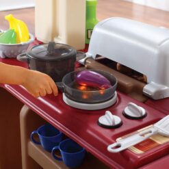 Step2 Grand Walk-In Kitchen & Grill Kids Playset, Indoor/Outdoor Kitchenette, Interactive Play with Lights and Sounds, Durable Plastic, 103 Piece Toy Accessories, Toddlers 2+ Years Old, Brown/Tan