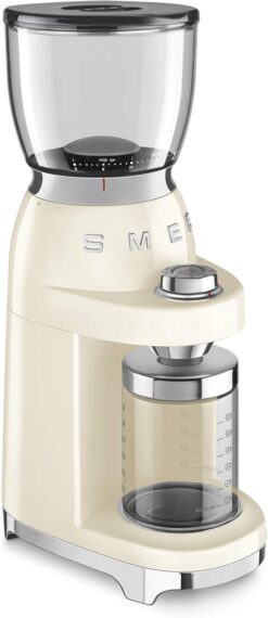 SMEG CGF11 Retro-Style Coffee Grinder – Burr Mill with 30 Grind Settings, Stainless Steel Conical Burrs, Removable Hopper – Precision Countertop Grinder for Espresso, Drip, French Press-Cream