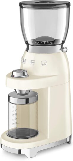 SMEG CGF11 Retro-Style Coffee Grinder – Burr Mill with 30 Grind Settings, Stainless Steel Conical Burrs, Removable Hopper – Precision Countertop Grinder for Espresso, Drip, French Press-Cream