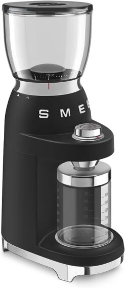 SMEG CGF11 Retro-Style Coffee Grinder – Burr Mill with 30 Grind Settings, Stainless Steel Conical Burrs, Removable Hopper – Precision Countertop Grinder for Espresso, Drip, French Press-Black