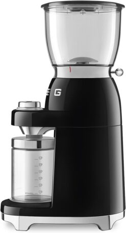 SMEG CGF11 Retro-Style Coffee Grinder – Burr Mill with 30 Grind Settings, Stainless Steel Conical Burrs, Removable Hopper – Precision Countertop Grinder for Espresso, Drip, French Press-Black