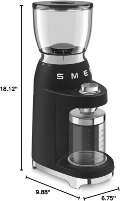 SMEG CGF11 Retro-Style Coffee Grinder – Burr Mill with 30 Grind Settings, Stainless Steel Conical Burrs, Removable Hopper – Precision Countertop Grinder for Espresso, Drip, French Press-Black