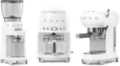 SMEG CGF11 Retro-Style Coffee Grinder – Burr Mill with 30 Grind Settings, Stainless Steel Conical Burrs, Removable Hopper – Precision Countertop Grinder for Espresso, Drip, French Press-White