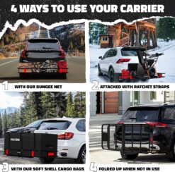 Mockins 60"x20"x6" Trailer Hitch Cargo Carrier | Weatherproof Steel Folding Luggage Rack for Car, SUV & Truck w/ 500 lbs. Capacity | 2" Receiver Hitch Rack Luggage Carrier & Cargo Trailer Accessories