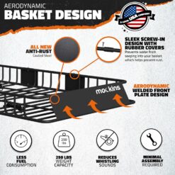 Mockins 64"x39"x6" Heavy Duty Roof Rack Basket w/ 16 Cu.Ft. Car Rooftop Cargo Carrier Bag | Weatherproof, Extendable 250Lbs. Roof Basket Cargo Carrier for Top of Vehicle Set & Roof Bag w/Accessories