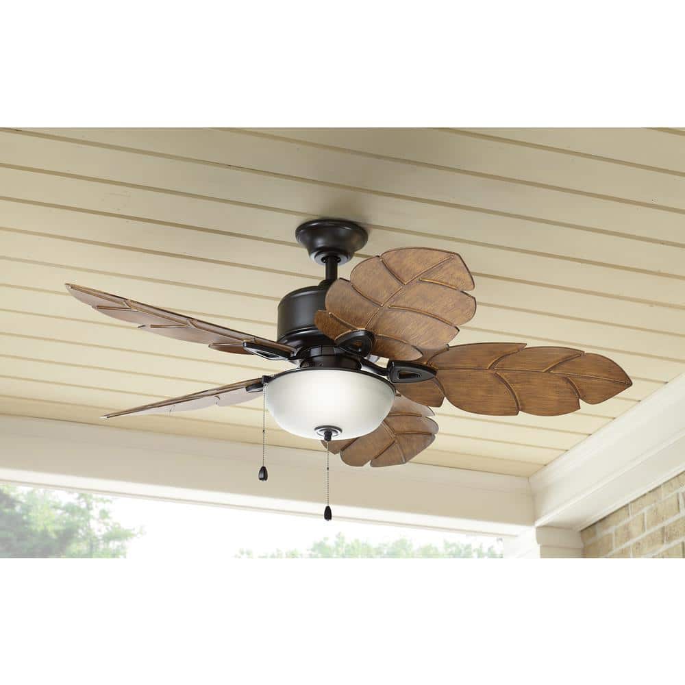 Home Decorators Collection Palm Cove 52 in. Indoor/Outdoor LED Natural Iron Ceiling Fan with Light Kit, Downrod and Reversible Motor 51422
