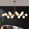 SILJOY 16-Light Brass Globe Sputnik Dining Room Chandelier Mid Century Kitchen Pendant Light SHLP084