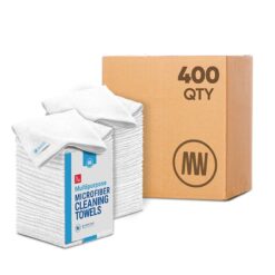 12”x12” White Microfiber Towels Wholesale – 400 Pack, High Density, No Fray, Chemical-Free, Durable & All-Purpose