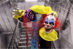 Haunted Hill Farm Life-Size Scary Talking Clown Animatronic with Touch Activated Lights and Sounds, Battery Operated Indoor or Covered Outdoor Decoration, Creepy Halloween Prop