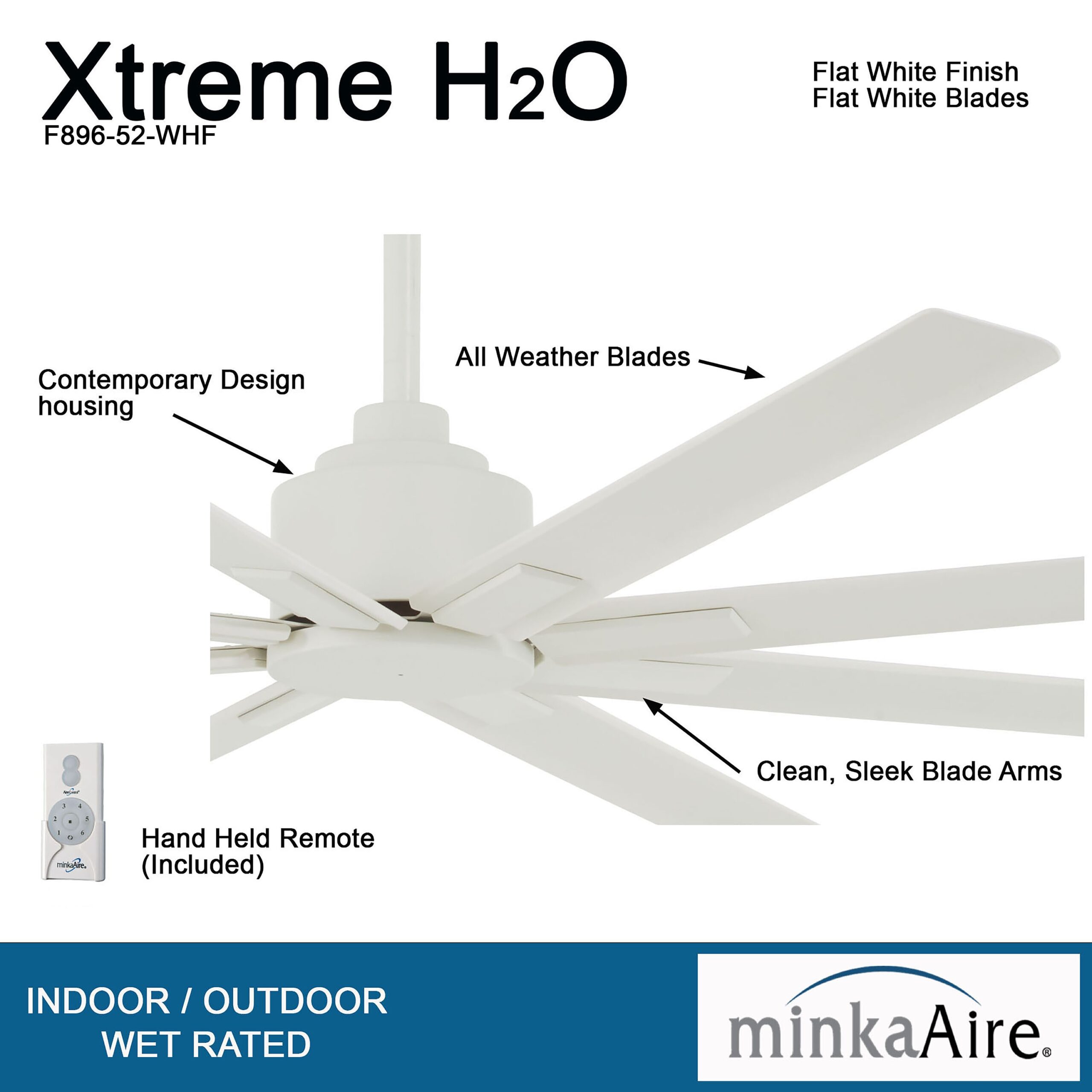 Minka Aire Xtreme H2O 52 52-in Outdoor Flat White with Flat White Blades Ceiling Fan Without Light 8 -Blade ) Minka Aire Xtreme H2O 52 52-in Outdoor Flat White with Flat White Blades Ceiling Fan Without Light 8 -Blade )